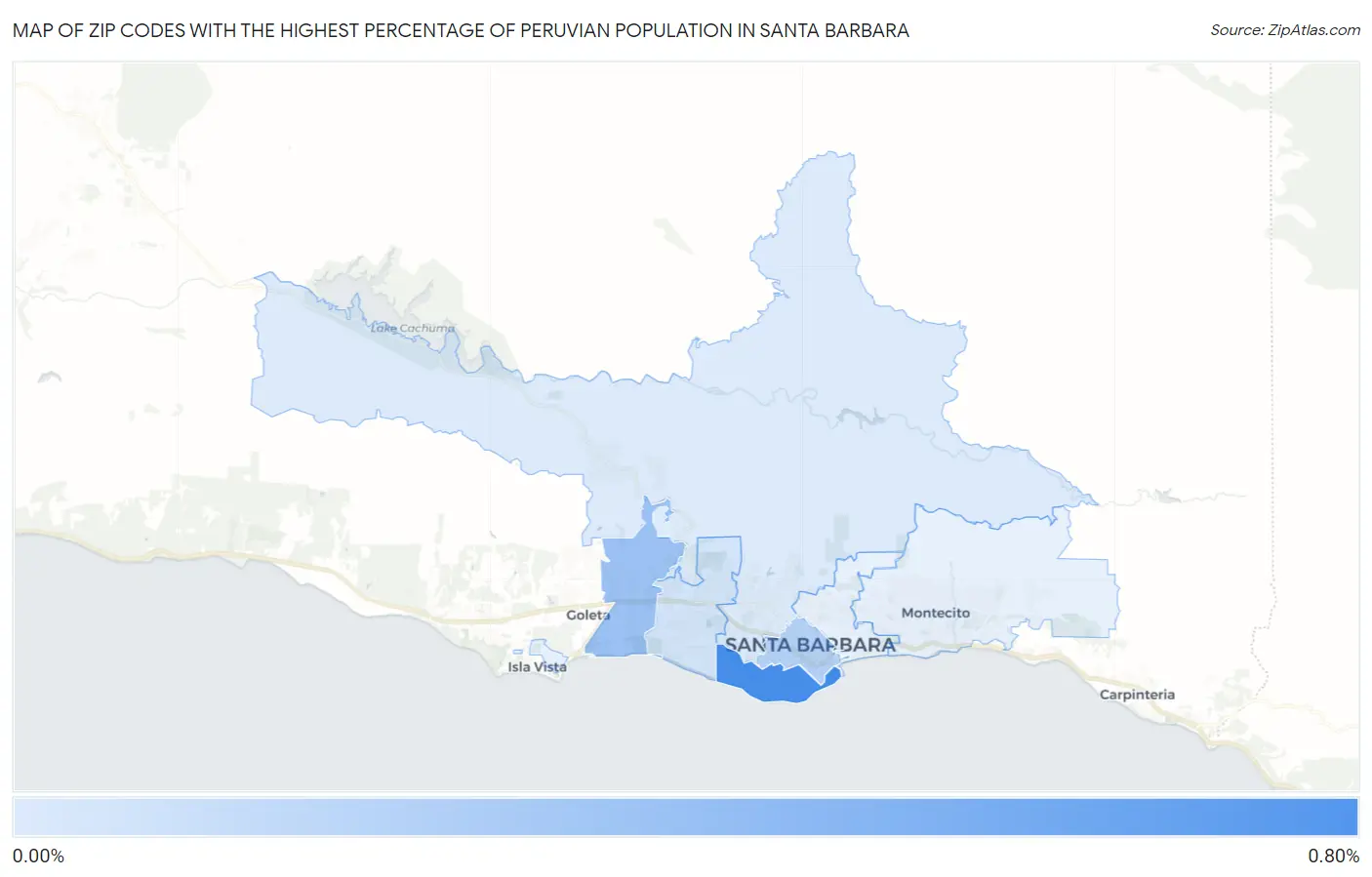 Zip Codes with the Highest Percentage of Peruvian Population in Santa Barbara Map