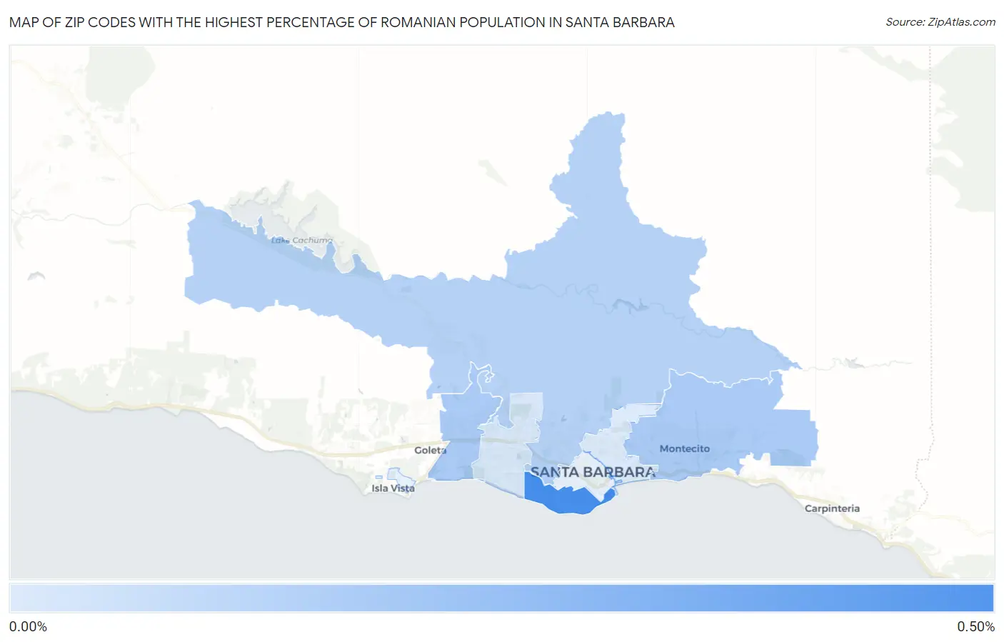Zip Codes with the Highest Percentage of Romanian Population in Santa Barbara Map