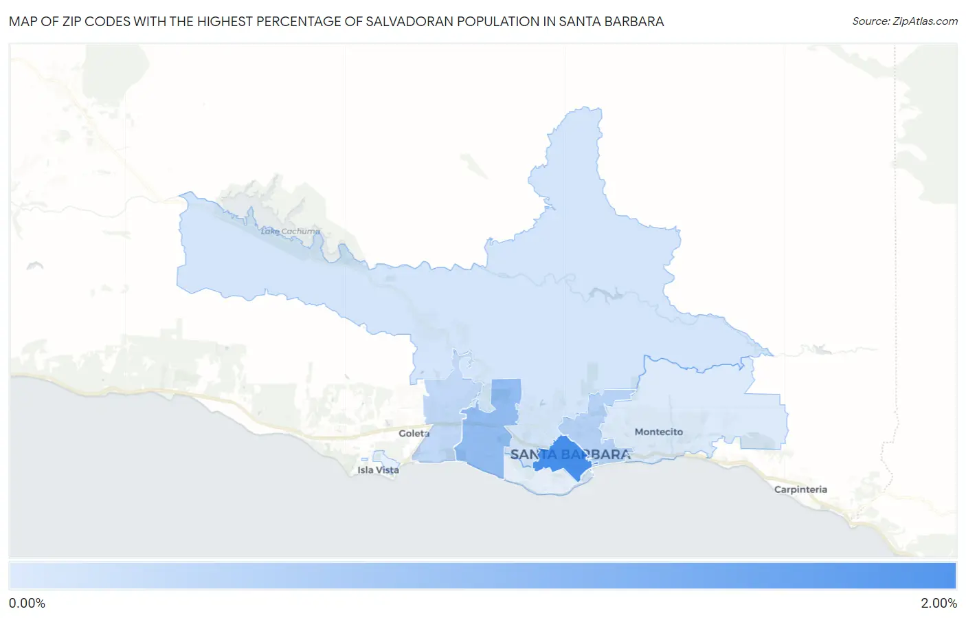 Zip Codes with the Highest Percentage of Salvadoran Population in Santa Barbara Map