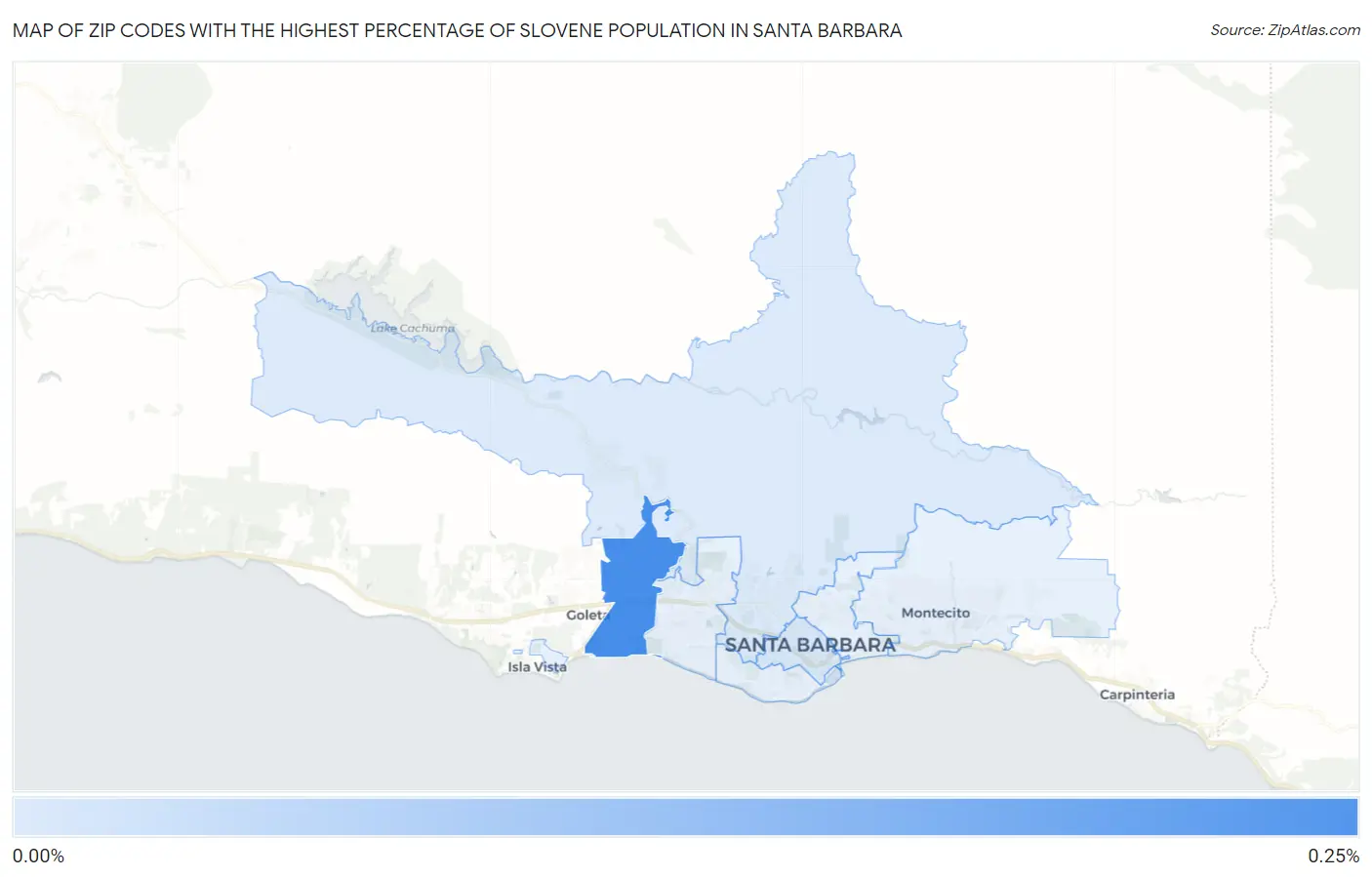 Zip Codes with the Highest Percentage of Slovene Population in Santa Barbara Map