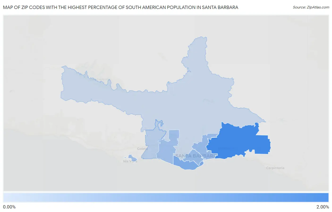 Zip Codes with the Highest Percentage of South American Population in Santa Barbara Map