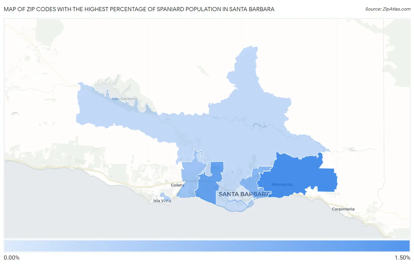 Zip Codes with the Highest Percentage of Spaniard Population in Santa Barbara Map