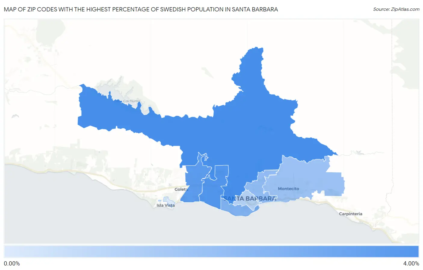 Zip Codes with the Highest Percentage of Swedish Population in Santa Barbara Map