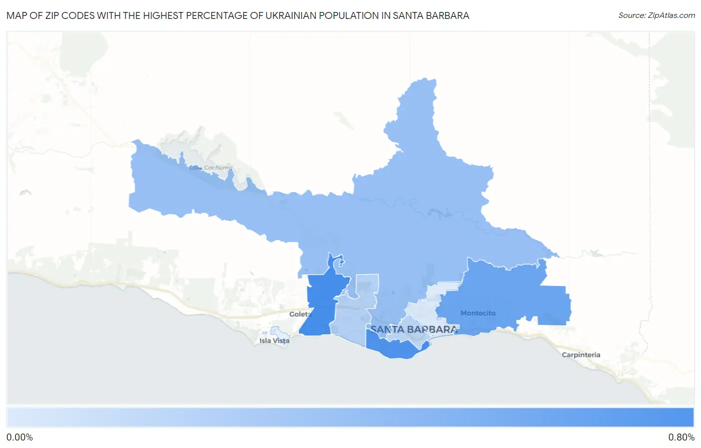 Zip Codes with the Highest Percentage of Ukrainian Population in Santa Barbara Map