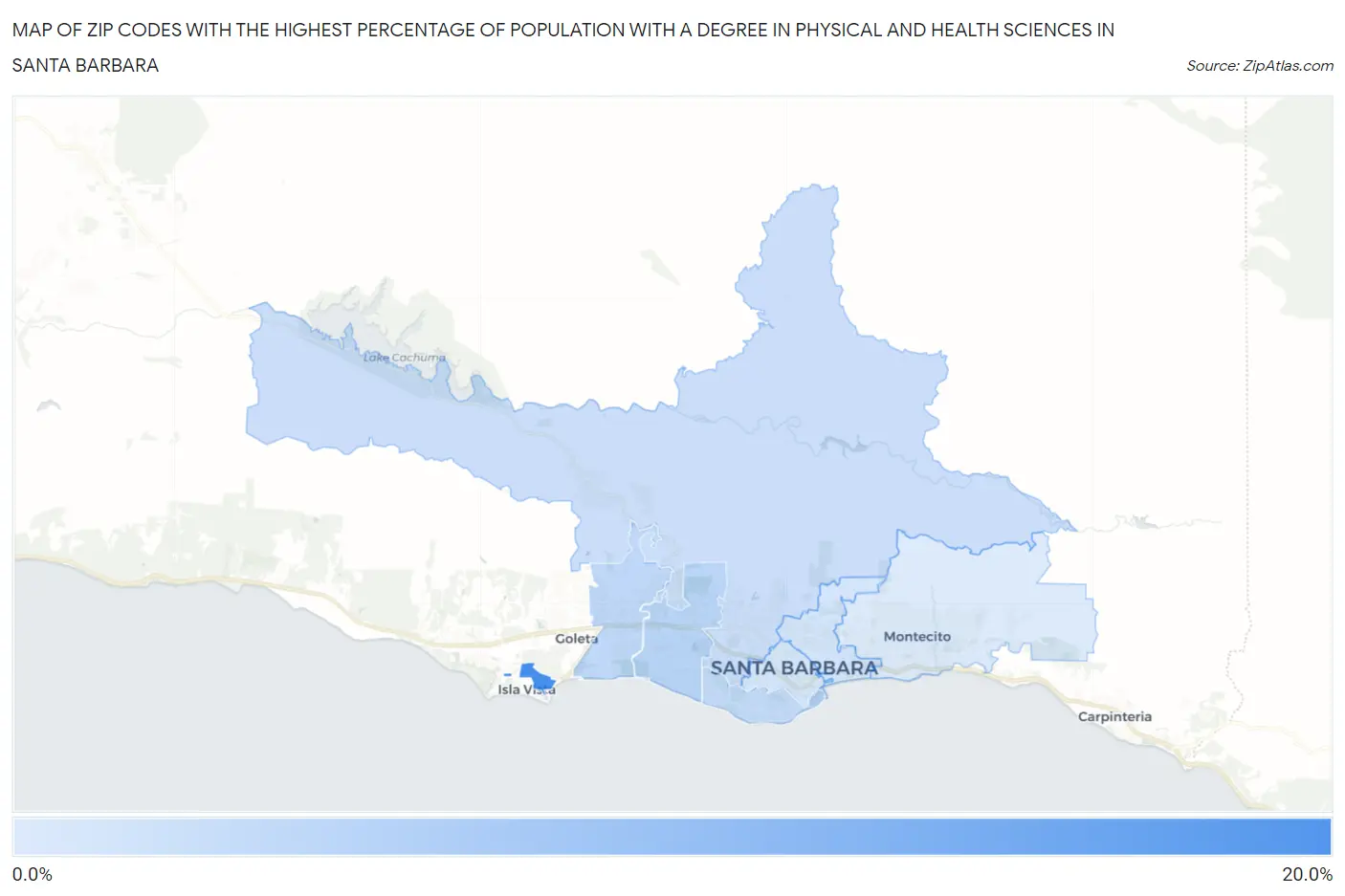Zip Codes with the Highest Percentage of Population with a Degree in Physical and Health Sciences in Santa Barbara Map