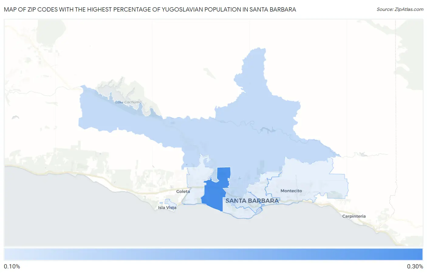 Zip Codes with the Highest Percentage of Yugoslavian Population in Santa Barbara Map