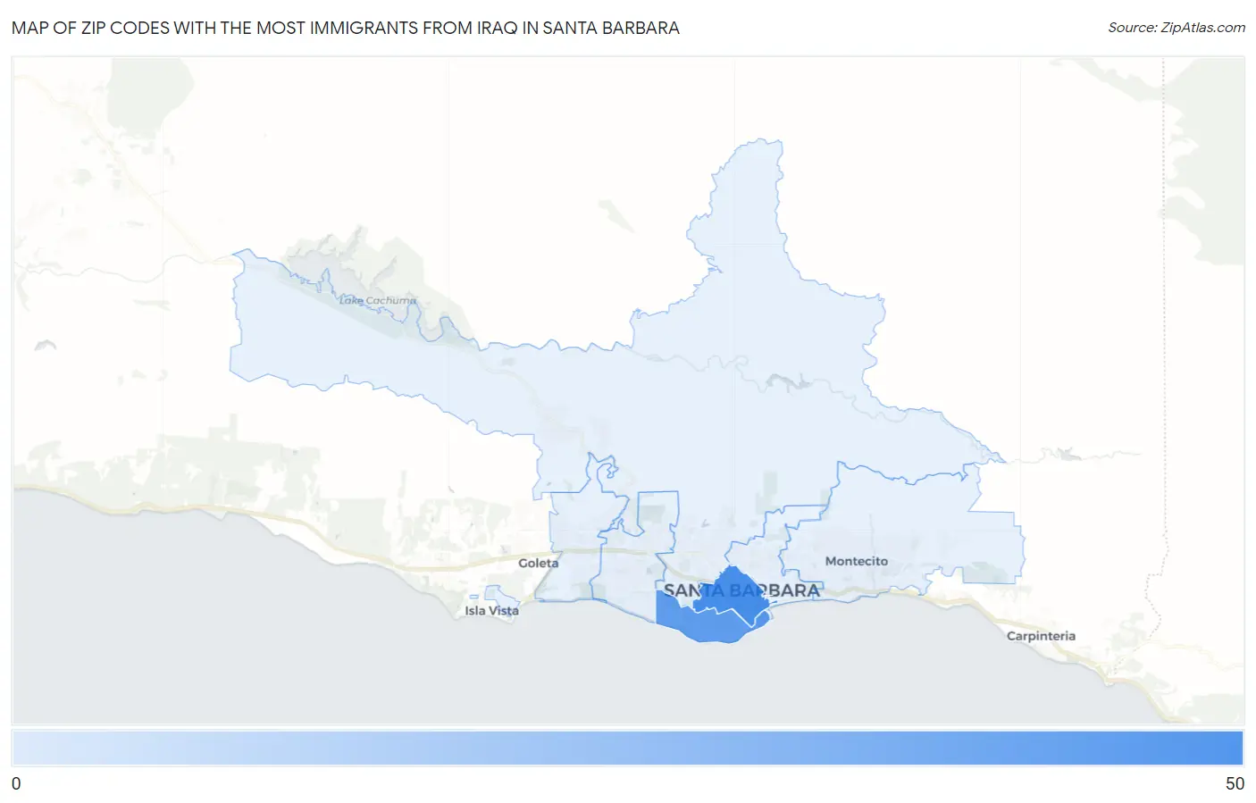 Zip Codes with the Most Immigrants from Iraq in Santa Barbara Map