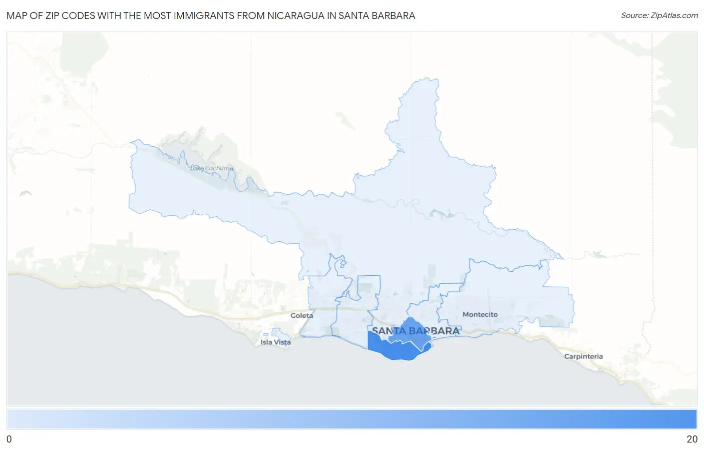 Zip Codes with the Most Immigrants from Nicaragua in Santa Barbara Map