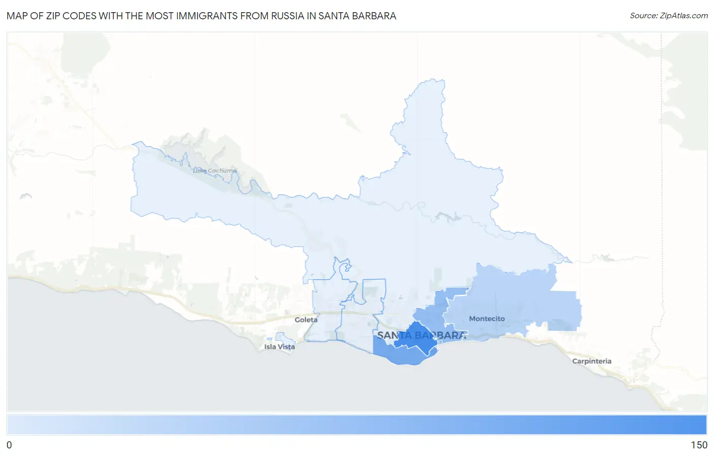 Zip Codes with the Most Immigrants from Russia in Santa Barbara Map