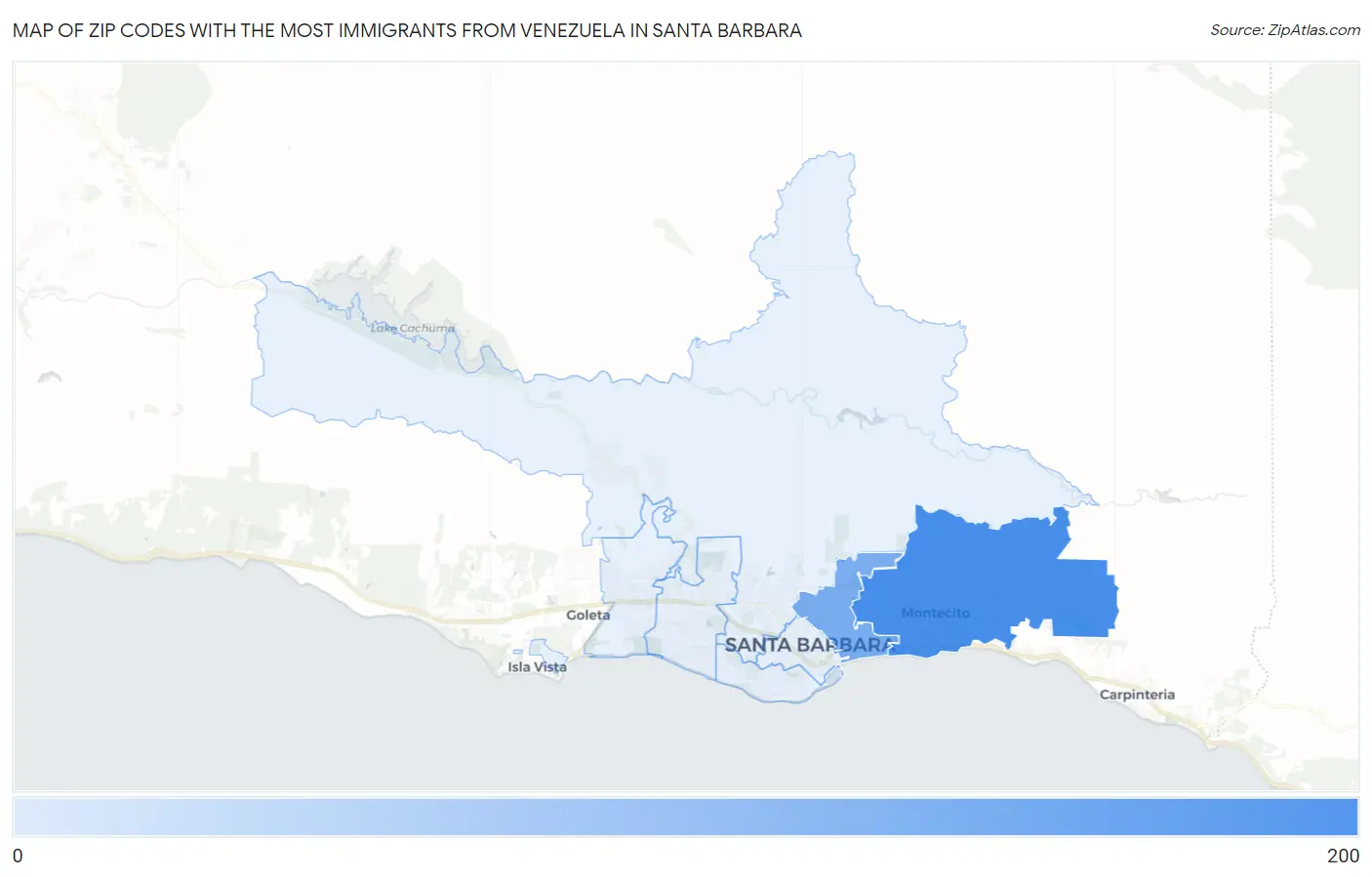 Zip Codes with the Most Immigrants from Venezuela in Santa Barbara Map