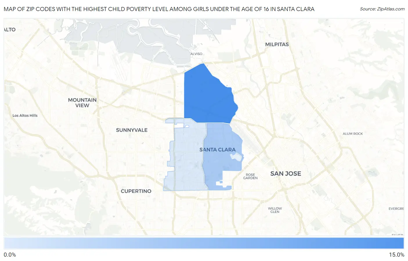 Zip Codes with the Highest Child Poverty Level Among Girls Under the Age of 16 in Santa Clara Map