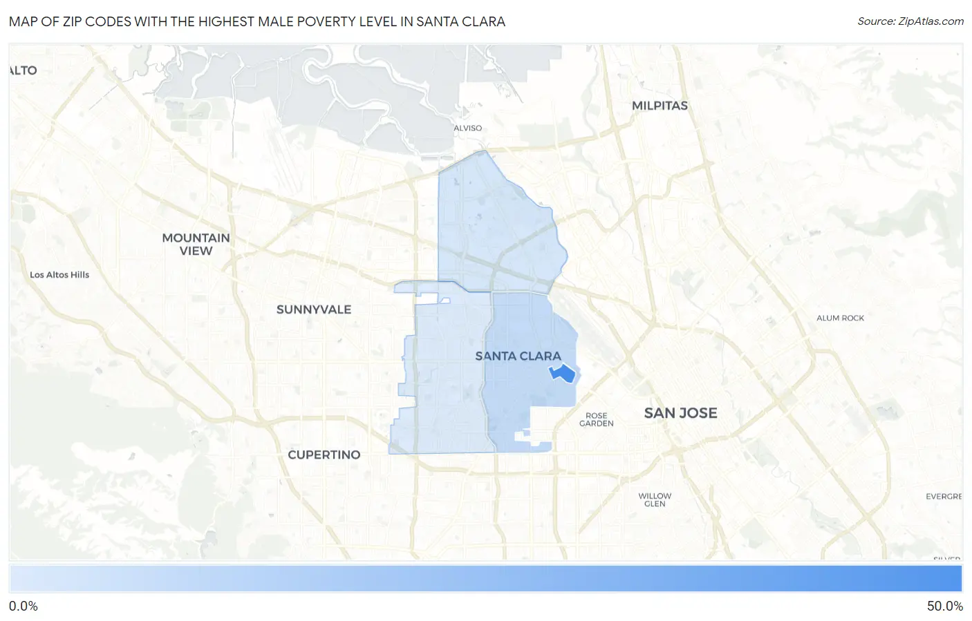 Zip Codes with the Highest Male Poverty Level in Santa Clara Map