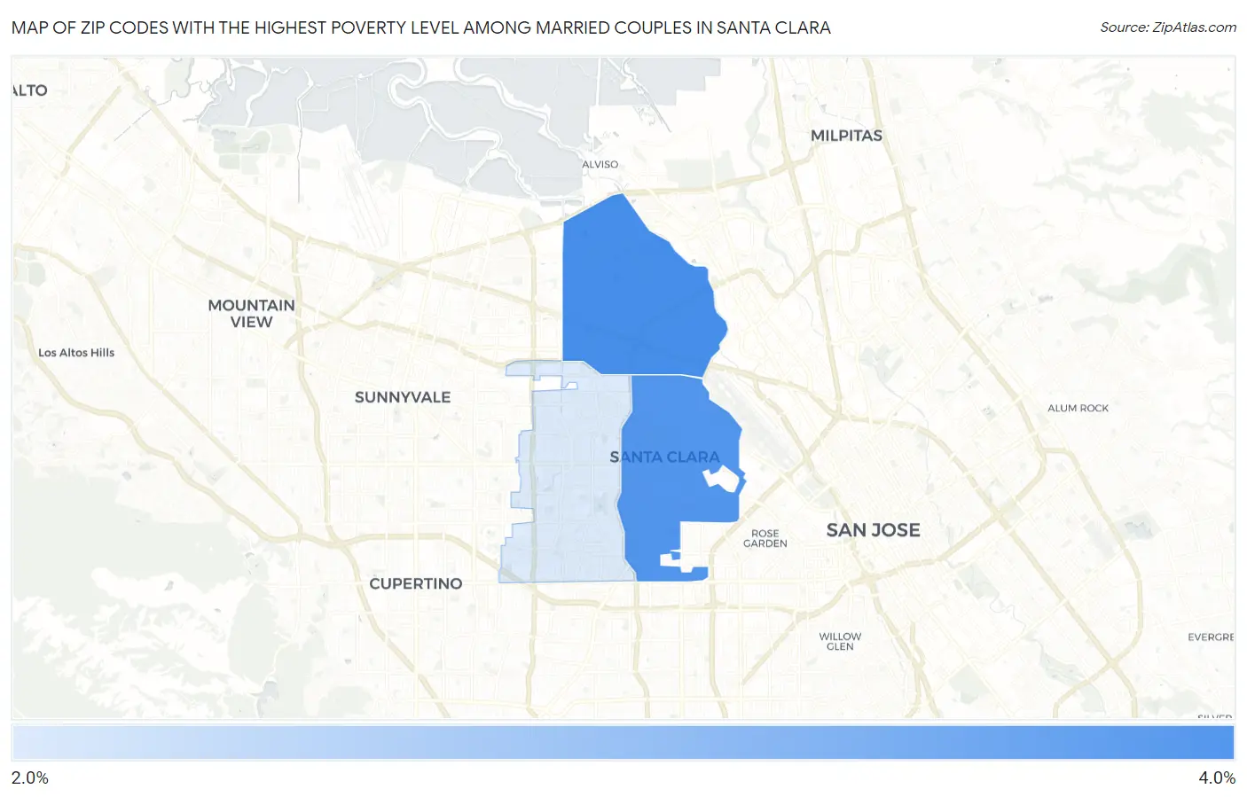 Zip Codes with the Highest Poverty Level Among Married Couples in Santa Clara Map