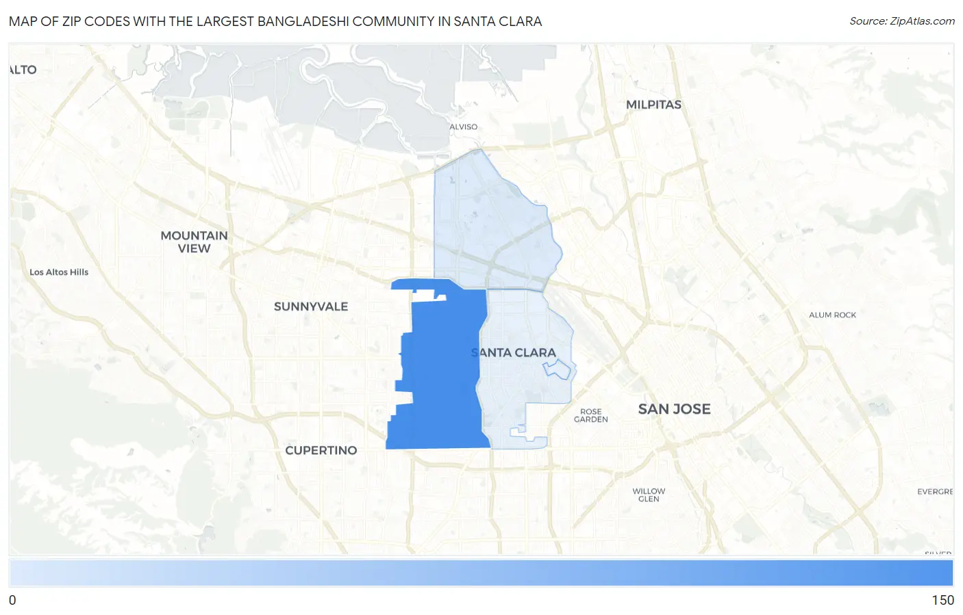 Zip Codes with the Largest Bangladeshi Community in Santa Clara Map
