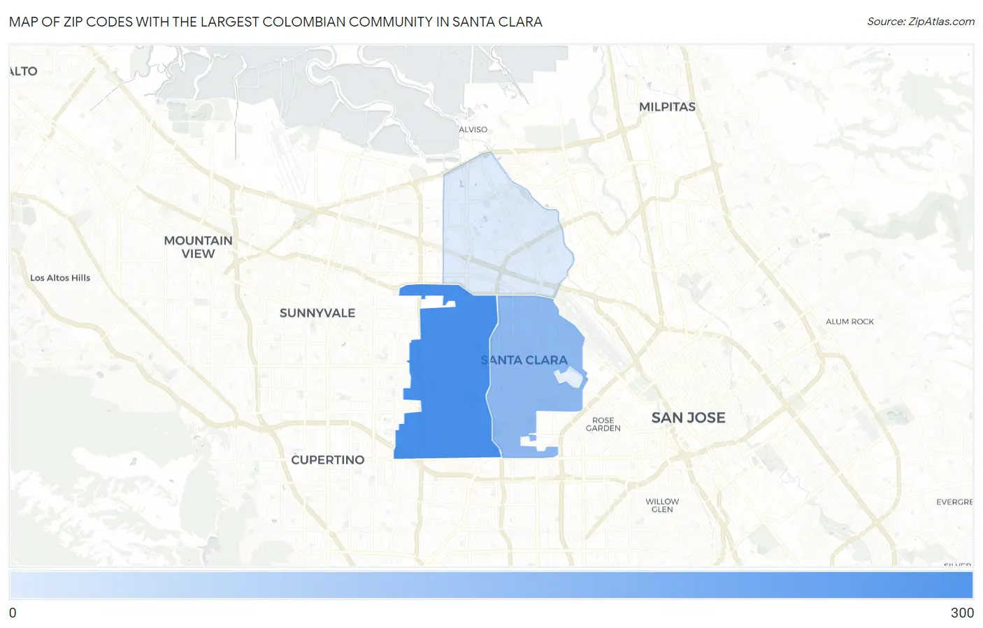 Zip Codes with the Largest Colombian Community in Santa Clara Map