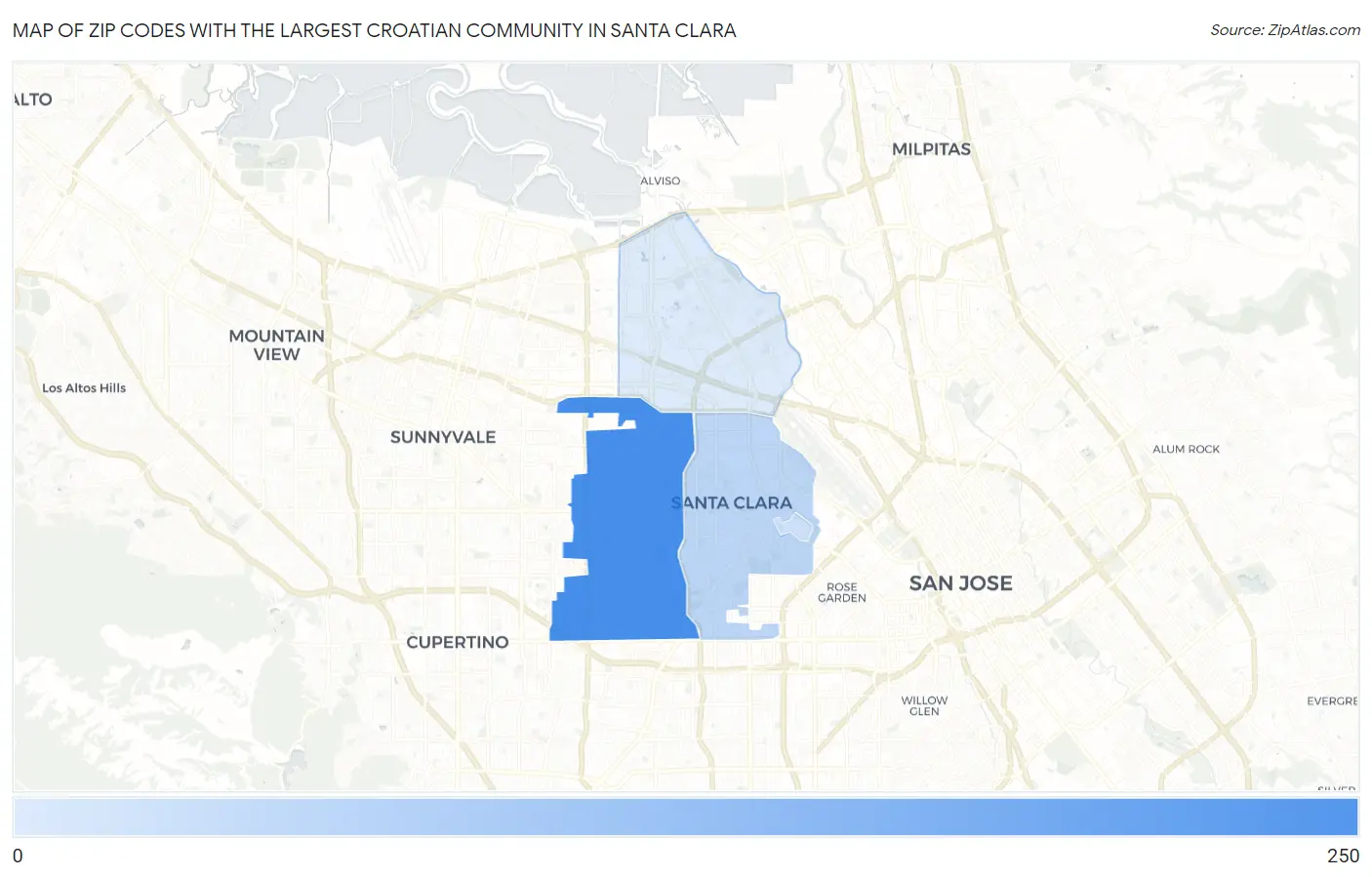 Zip Codes with the Largest Croatian Community in Santa Clara Map