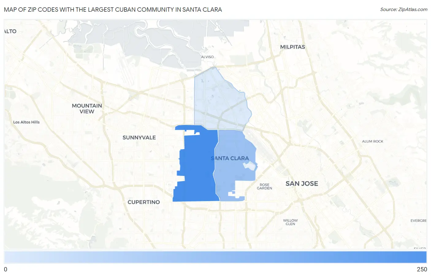 Zip Codes with the Largest Cuban Community in Santa Clara Map