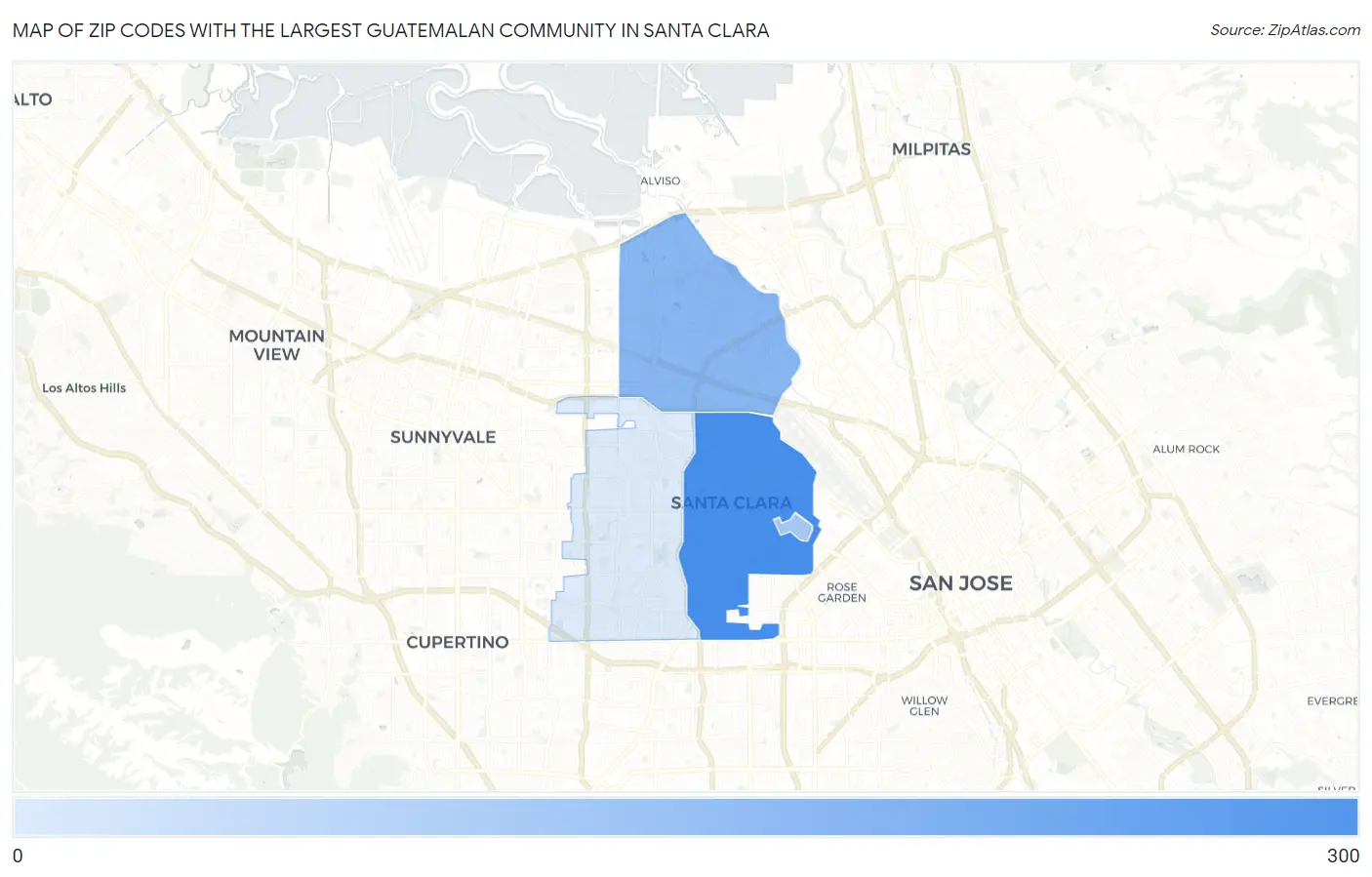 Zip Codes with the Largest Guatemalan Community in Santa Clara Map