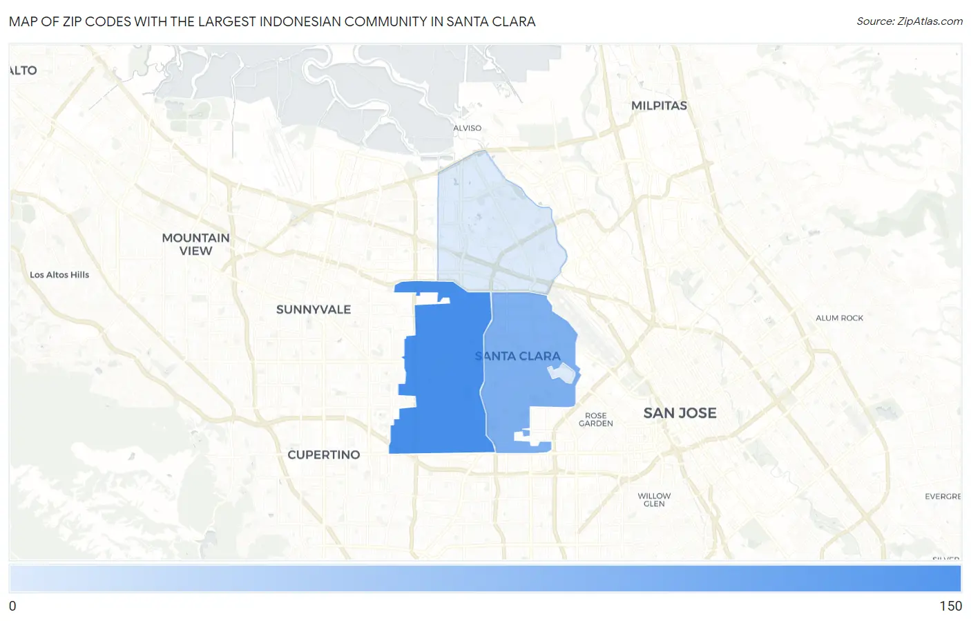 Zip Codes with the Largest Indonesian Community in Santa Clara Map
