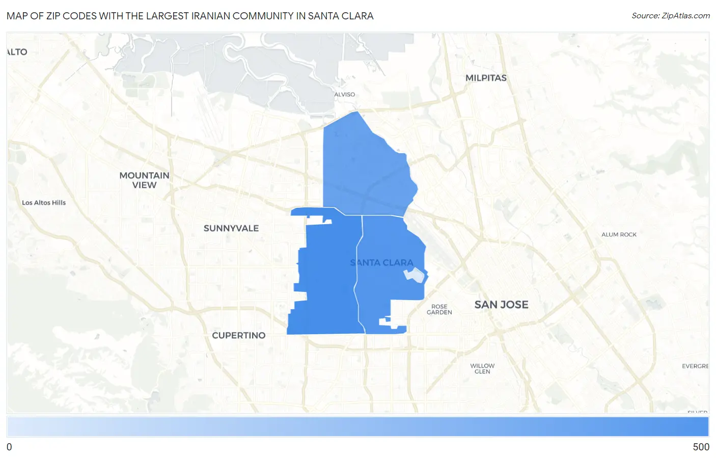 Zip Codes with the Largest Iranian Community in Santa Clara Map