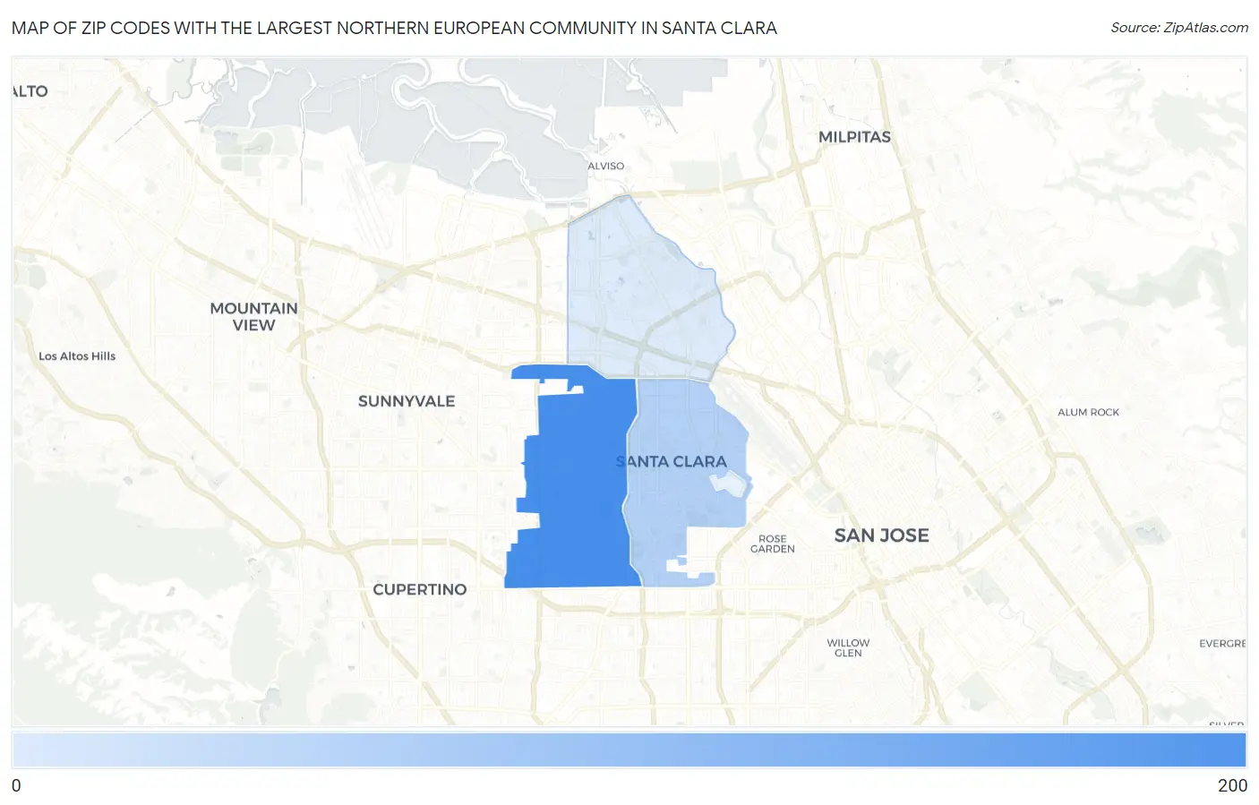 Zip Codes with the Largest Northern European Community in Santa Clara Map