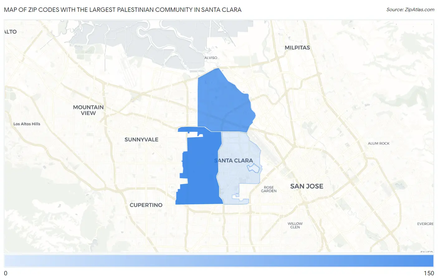 Zip Codes with the Largest Palestinian Community in Santa Clara Map