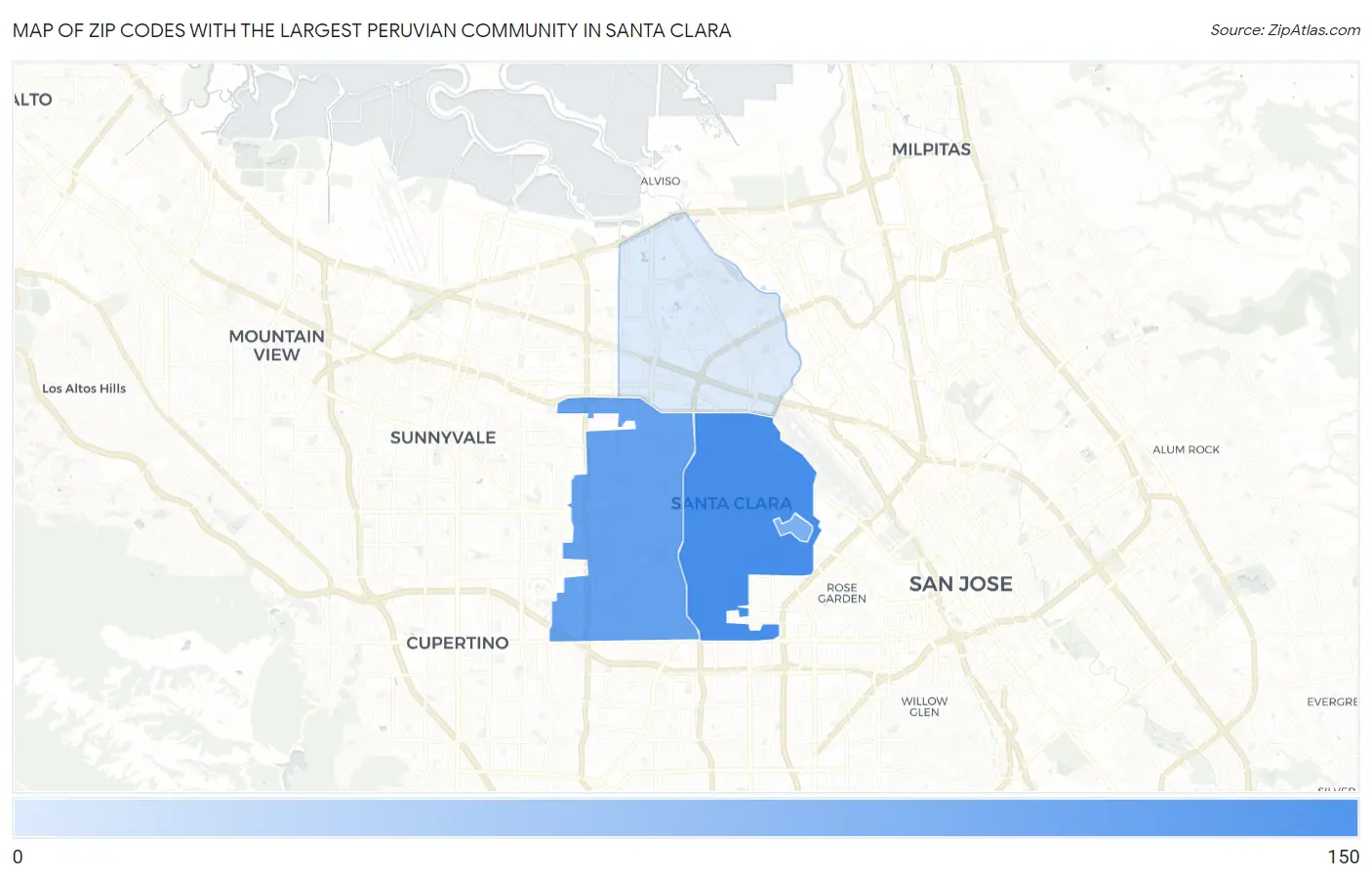 Zip Codes with the Largest Peruvian Community in Santa Clara Map