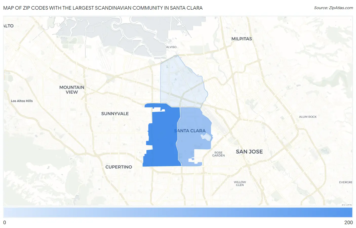 Zip Codes with the Largest Scandinavian Community in Santa Clara Map