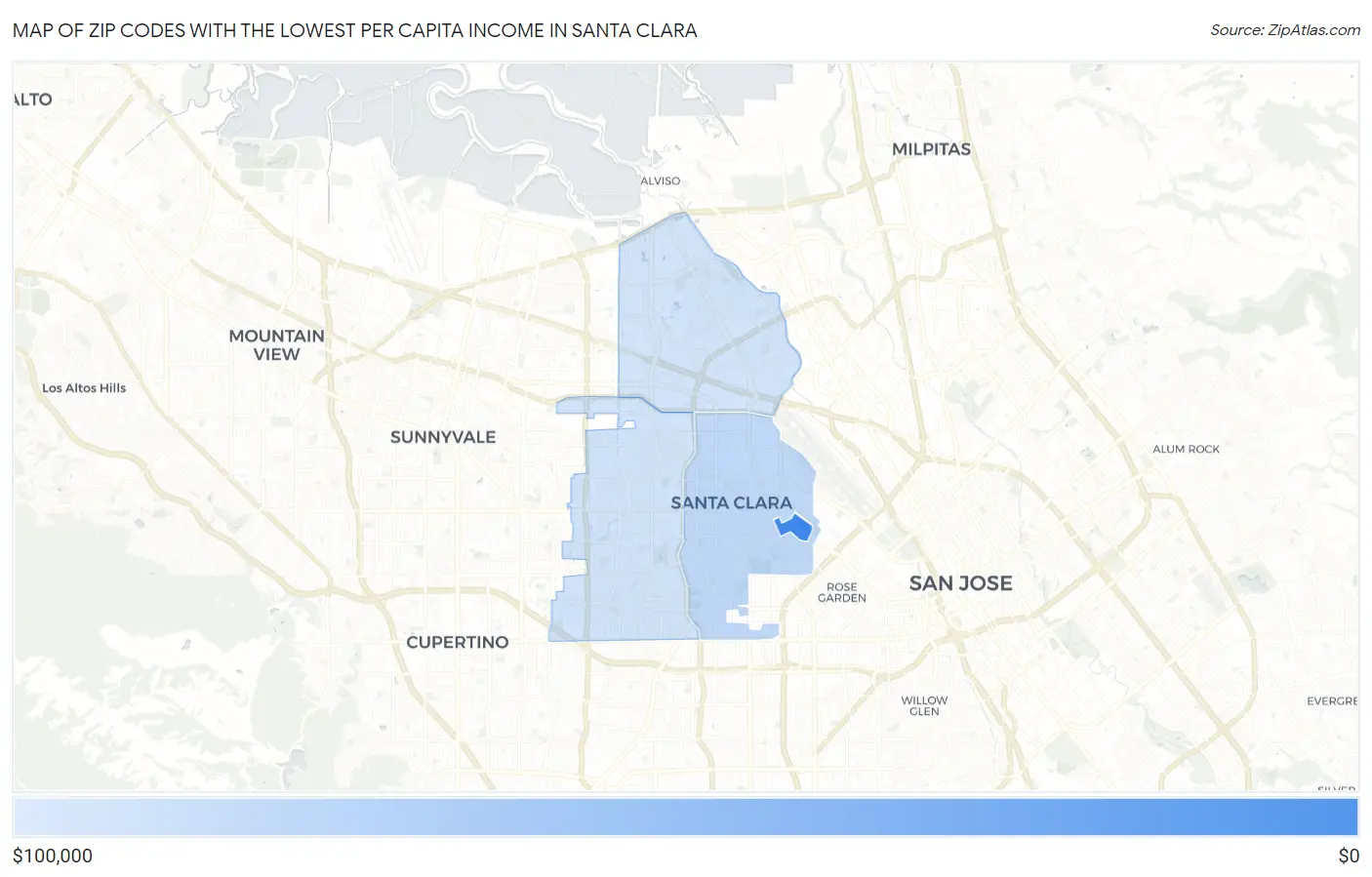Zip Codes with the Lowest Per Capita Income in Santa Clara Map