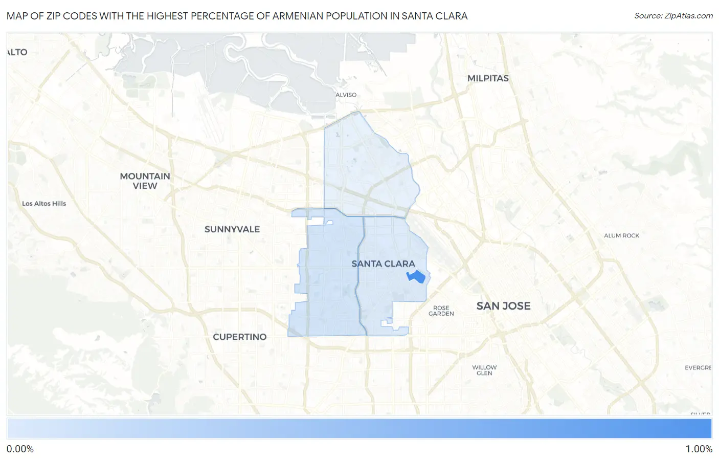 Zip Codes with the Highest Percentage of Armenian Population in Santa Clara Map
