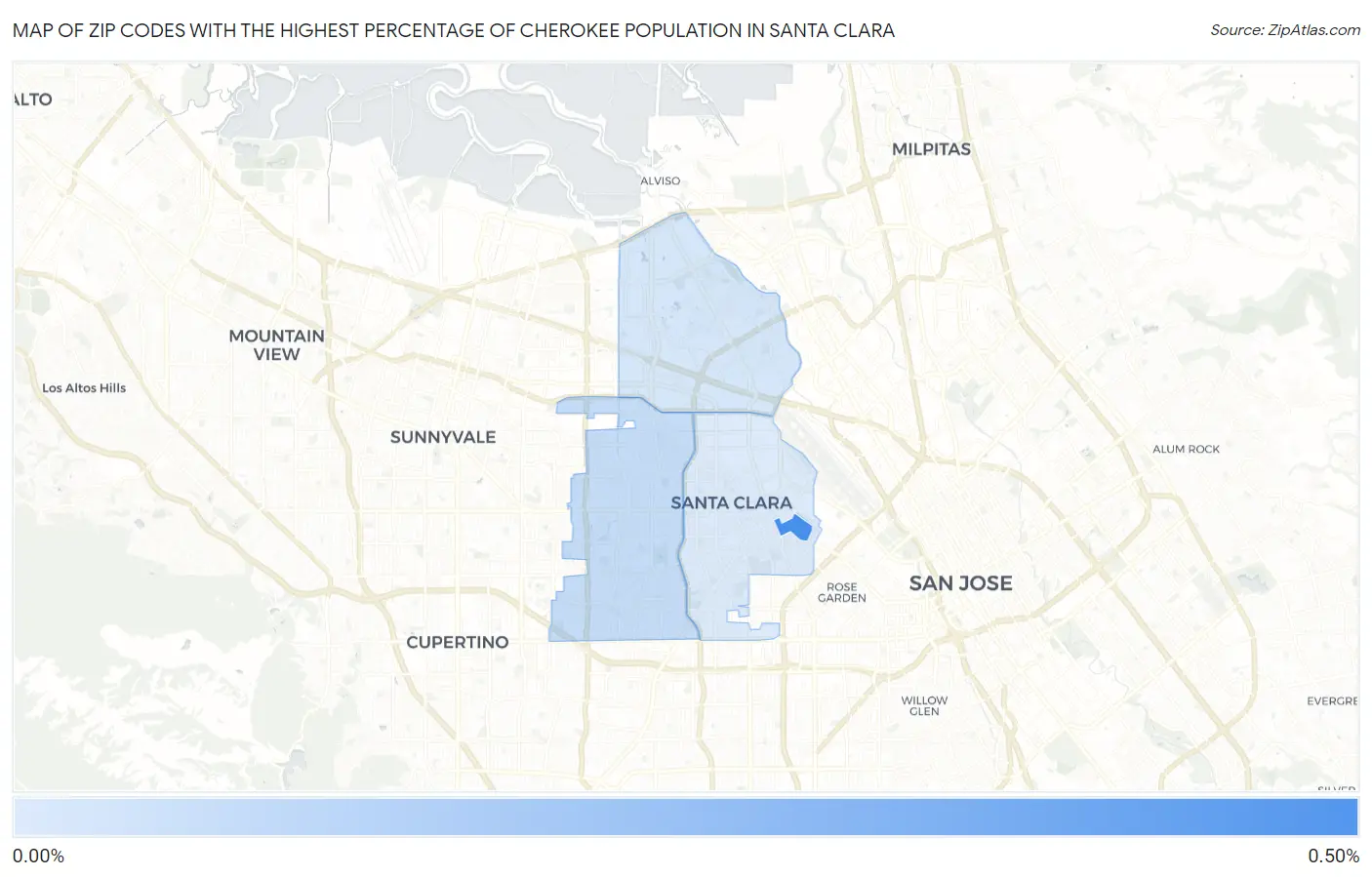 Zip Codes with the Highest Percentage of Cherokee Population in Santa Clara Map