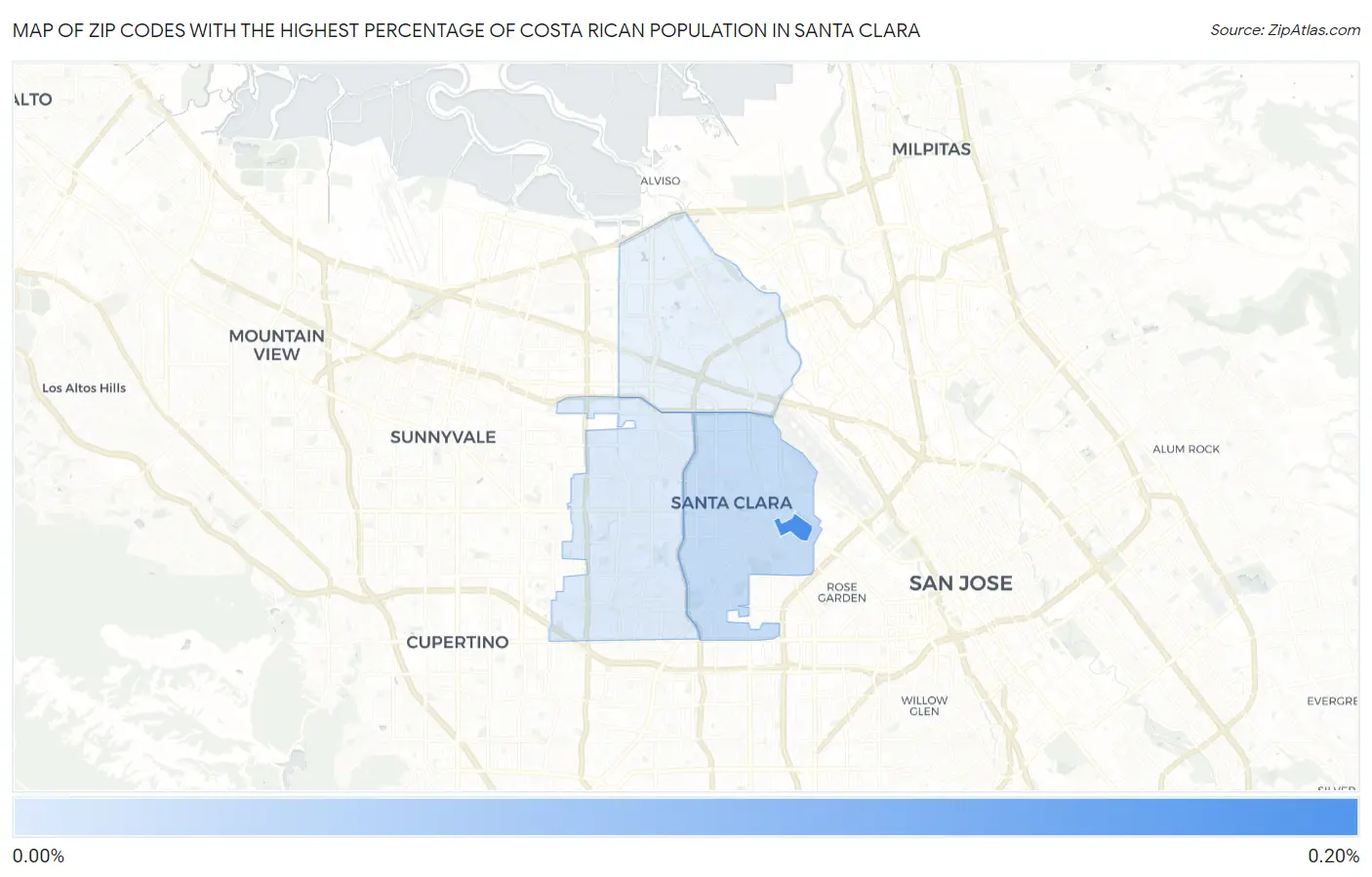 Zip Codes with the Highest Percentage of Costa Rican Population in Santa Clara Map