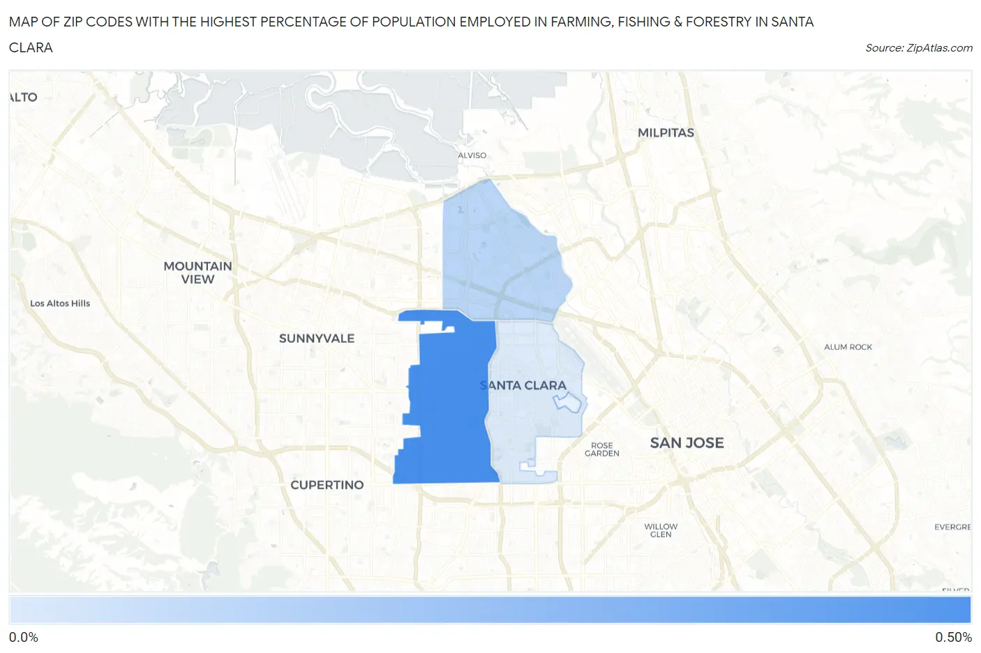 Zip Codes with the Highest Percentage of Population Employed in Farming, Fishing & Forestry in Santa Clara Map