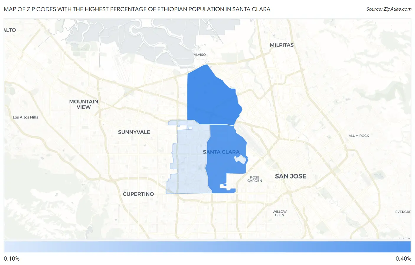 Zip Codes with the Highest Percentage of Ethiopian Population in Santa Clara Map