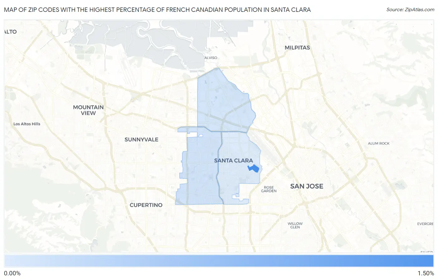 Zip Codes with the Highest Percentage of French Canadian Population in Santa Clara Map