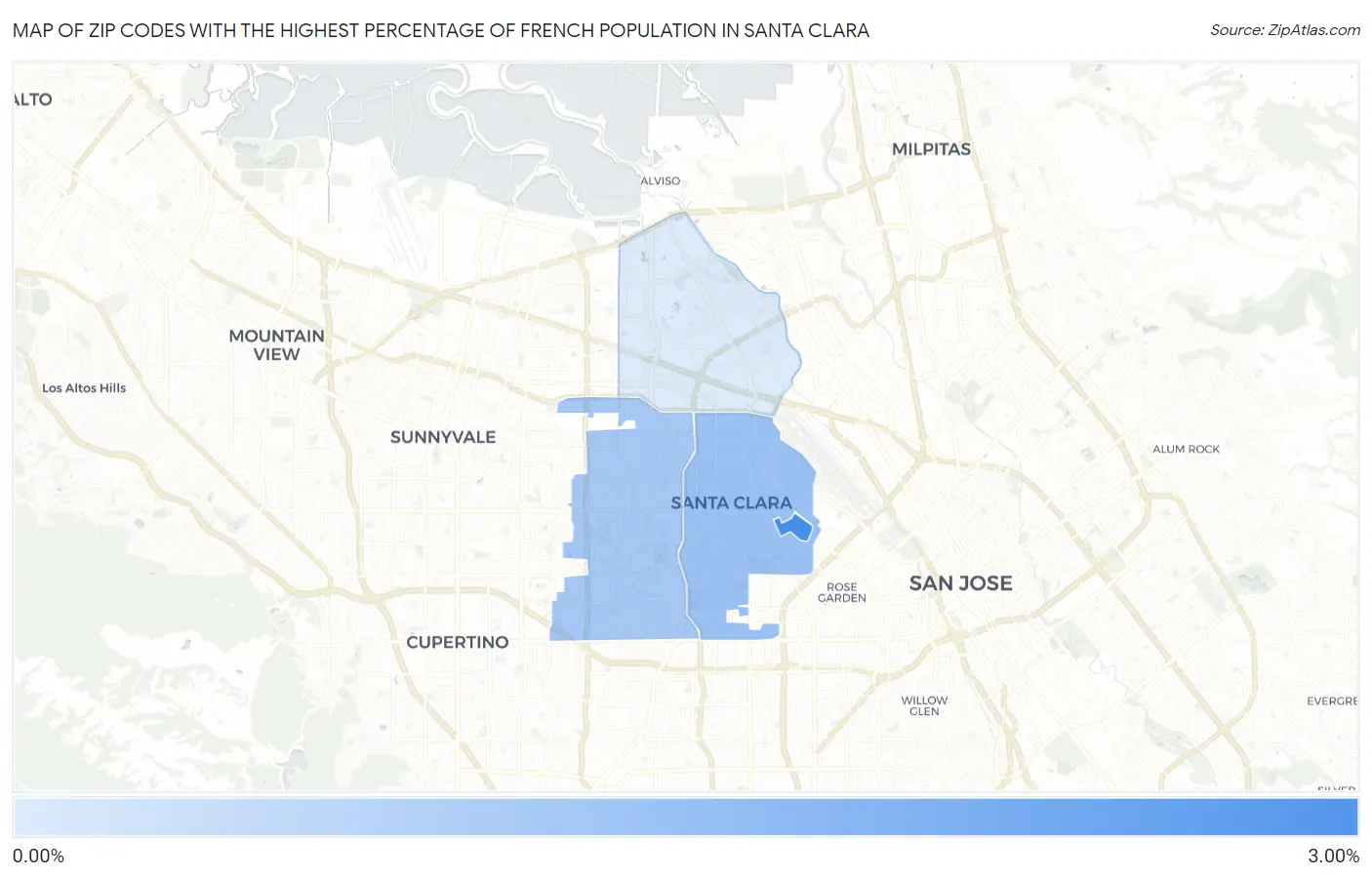 Zip Codes with the Highest Percentage of French Population in Santa Clara Map
