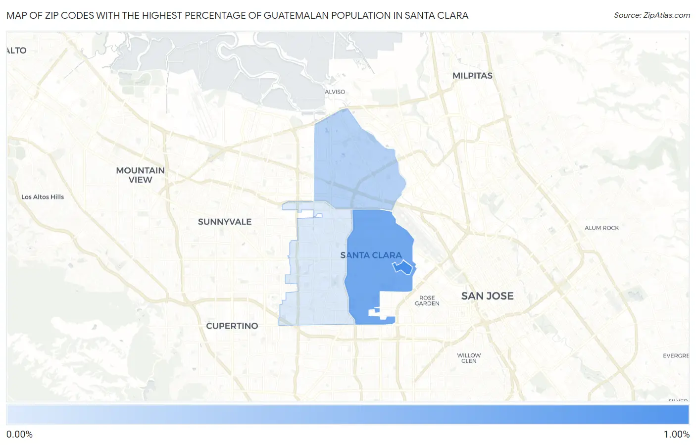 Zip Codes with the Highest Percentage of Guatemalan Population in Santa Clara Map