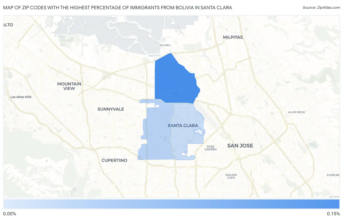 Zip Codes with the Highest Percentage of Immigrants from Bolivia in Santa Clara Map