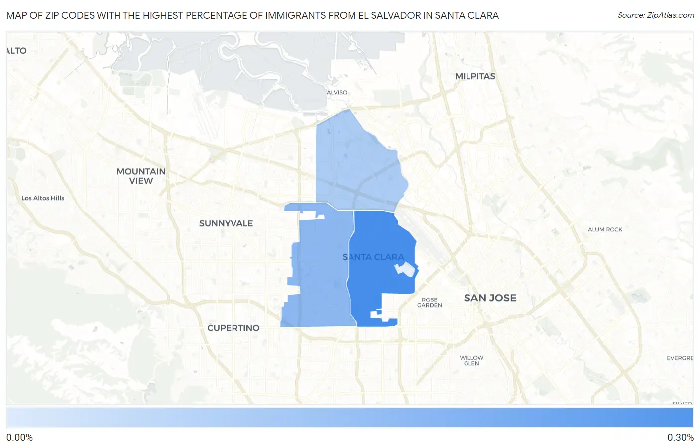 Zip Codes with the Highest Percentage of Immigrants from El Salvador in Santa Clara Map