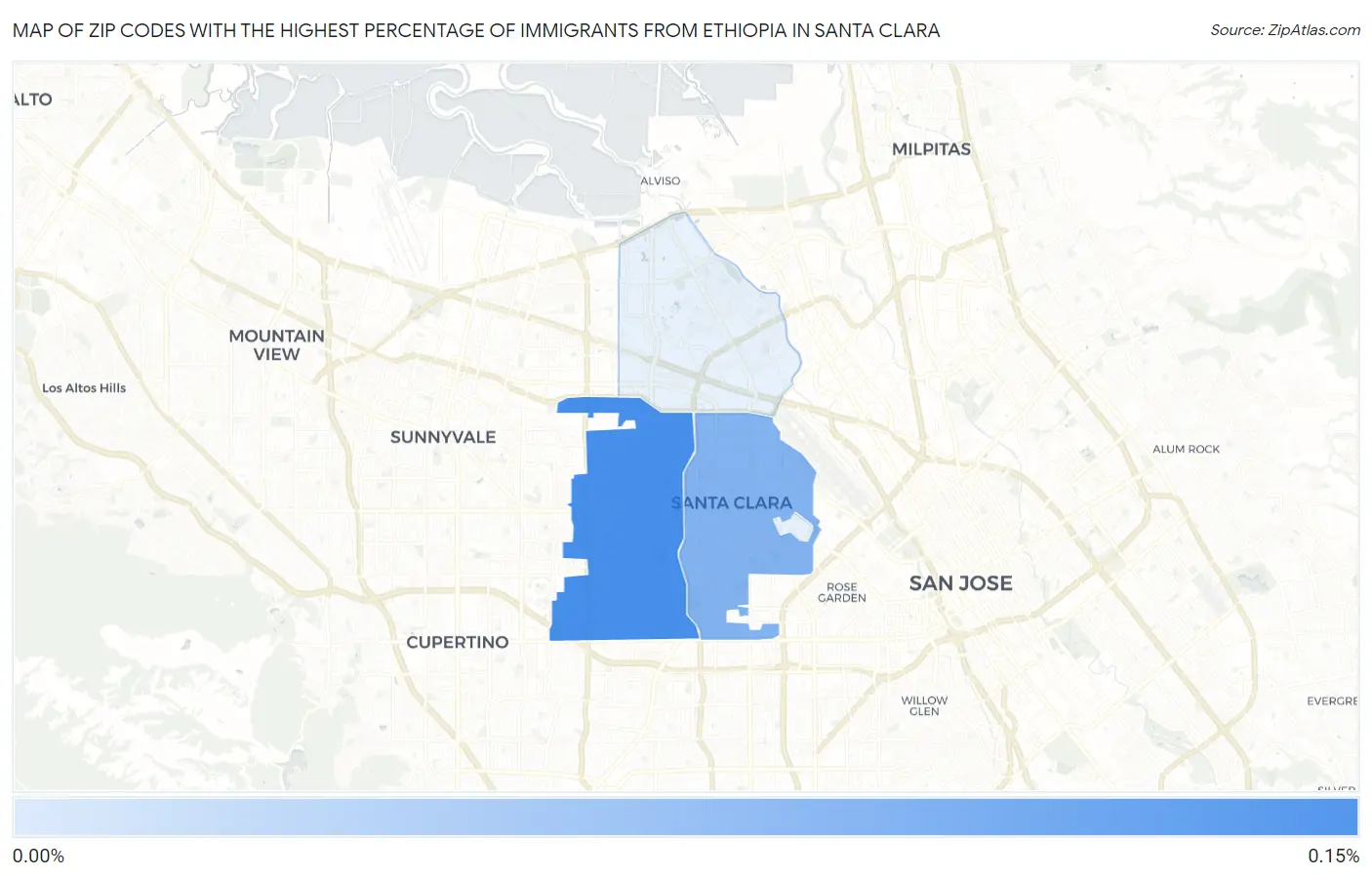 Zip Codes with the Highest Percentage of Immigrants from Ethiopia in Santa Clara Map