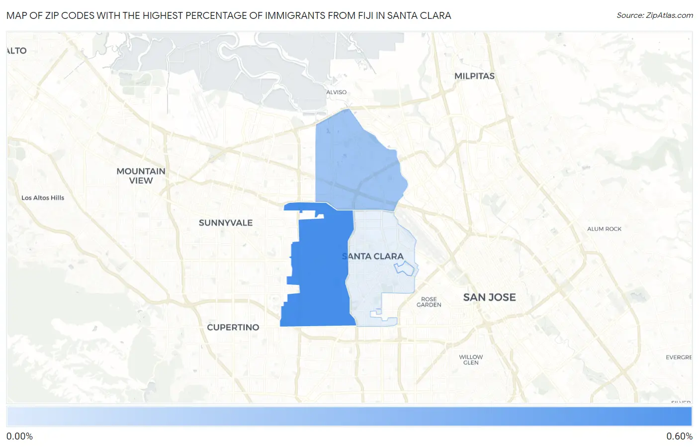 Zip Codes with the Highest Percentage of Immigrants from Fiji in Santa Clara Map