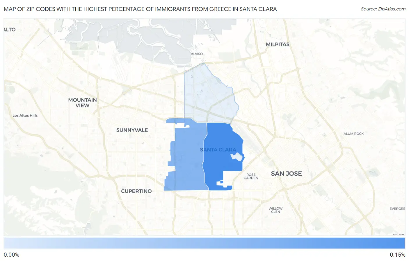 Zip Codes with the Highest Percentage of Immigrants from Greece in Santa Clara Map