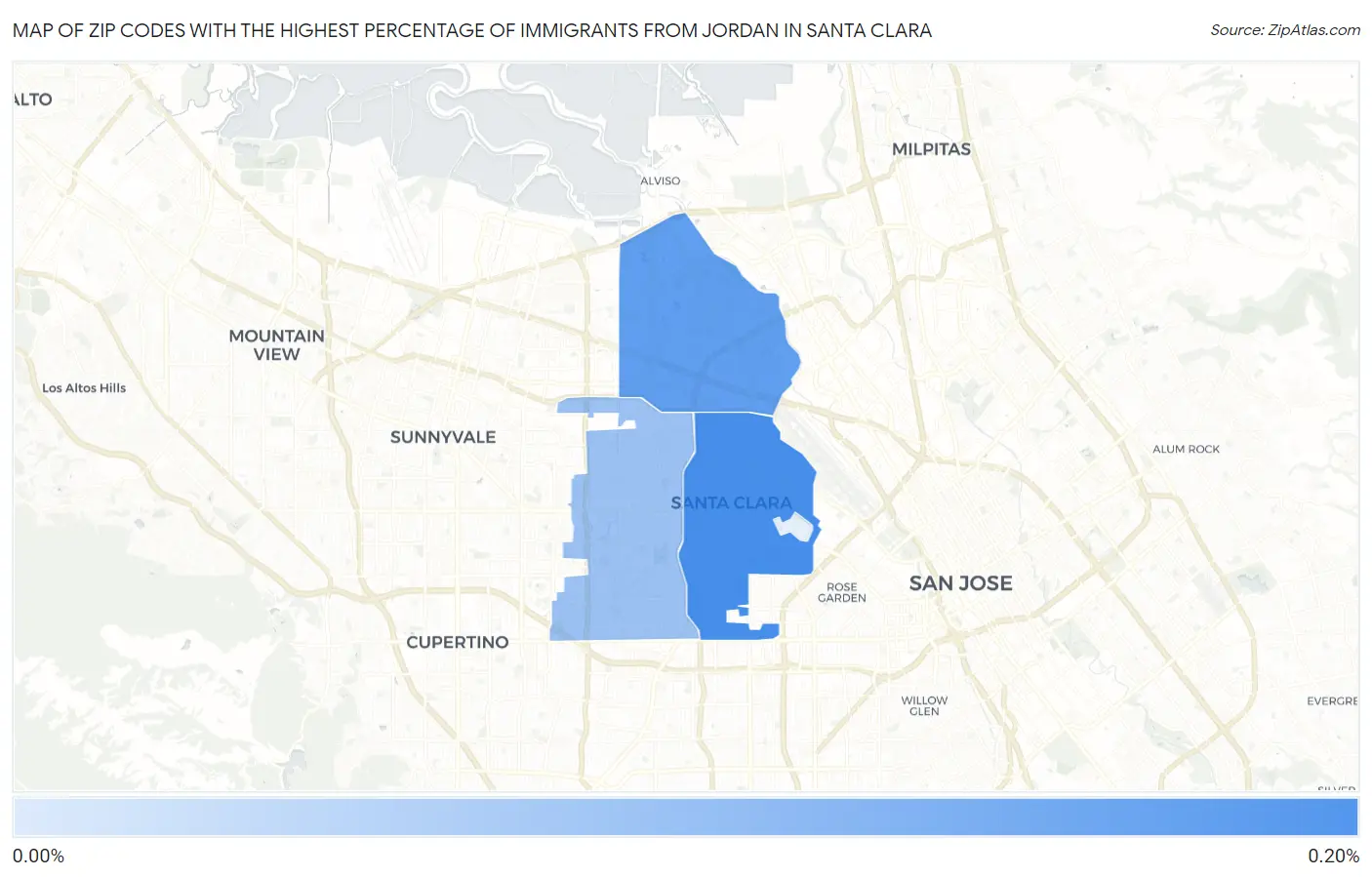 Zip Codes with the Highest Percentage of Immigrants from Jordan in Santa Clara Map