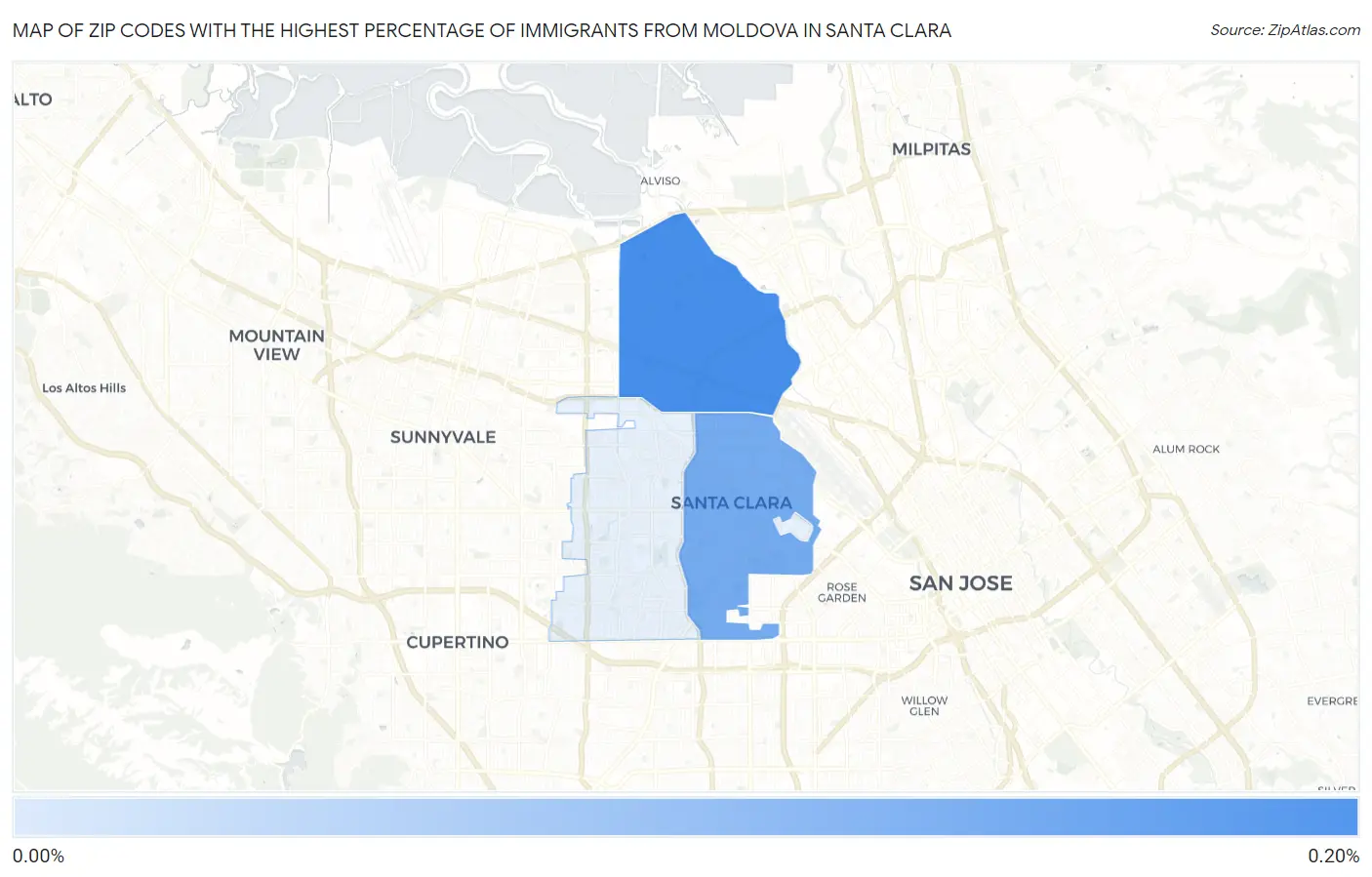 Zip Codes with the Highest Percentage of Immigrants from Moldova in Santa Clara Map