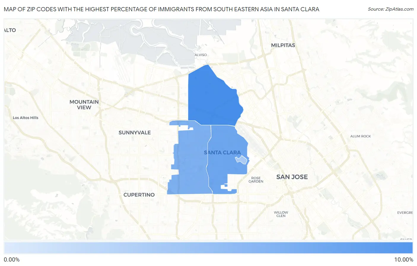 Zip Codes with the Highest Percentage of Immigrants from South Eastern Asia in Santa Clara Map