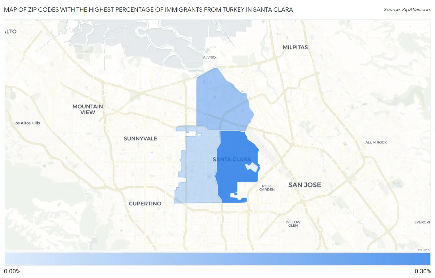 Zip Codes with the Highest Percentage of Immigrants from Turkey in Santa Clara Map