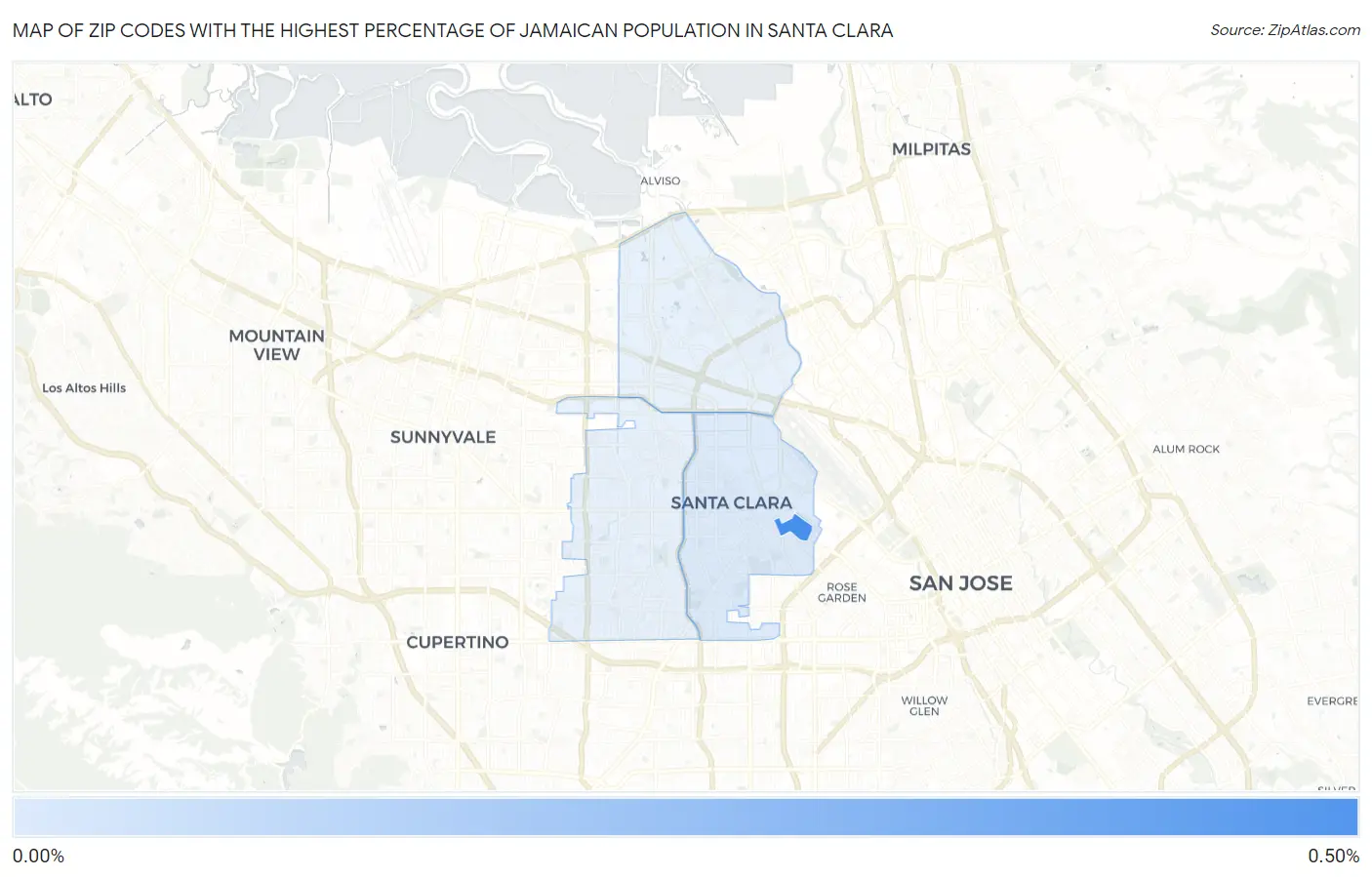 Zip Codes with the Highest Percentage of Jamaican Population in Santa Clara Map