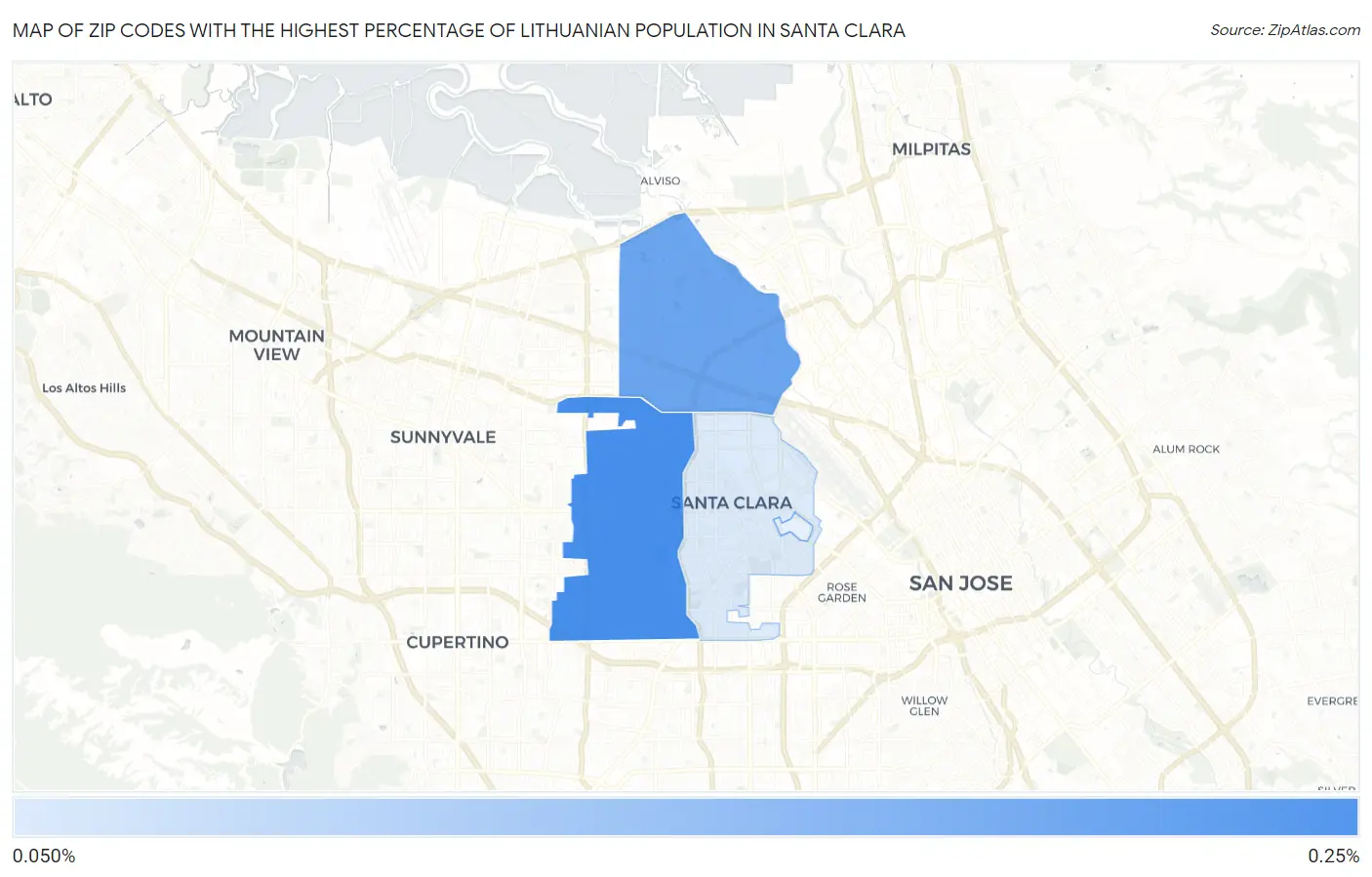 Zip Codes with the Highest Percentage of Lithuanian Population in Santa Clara Map