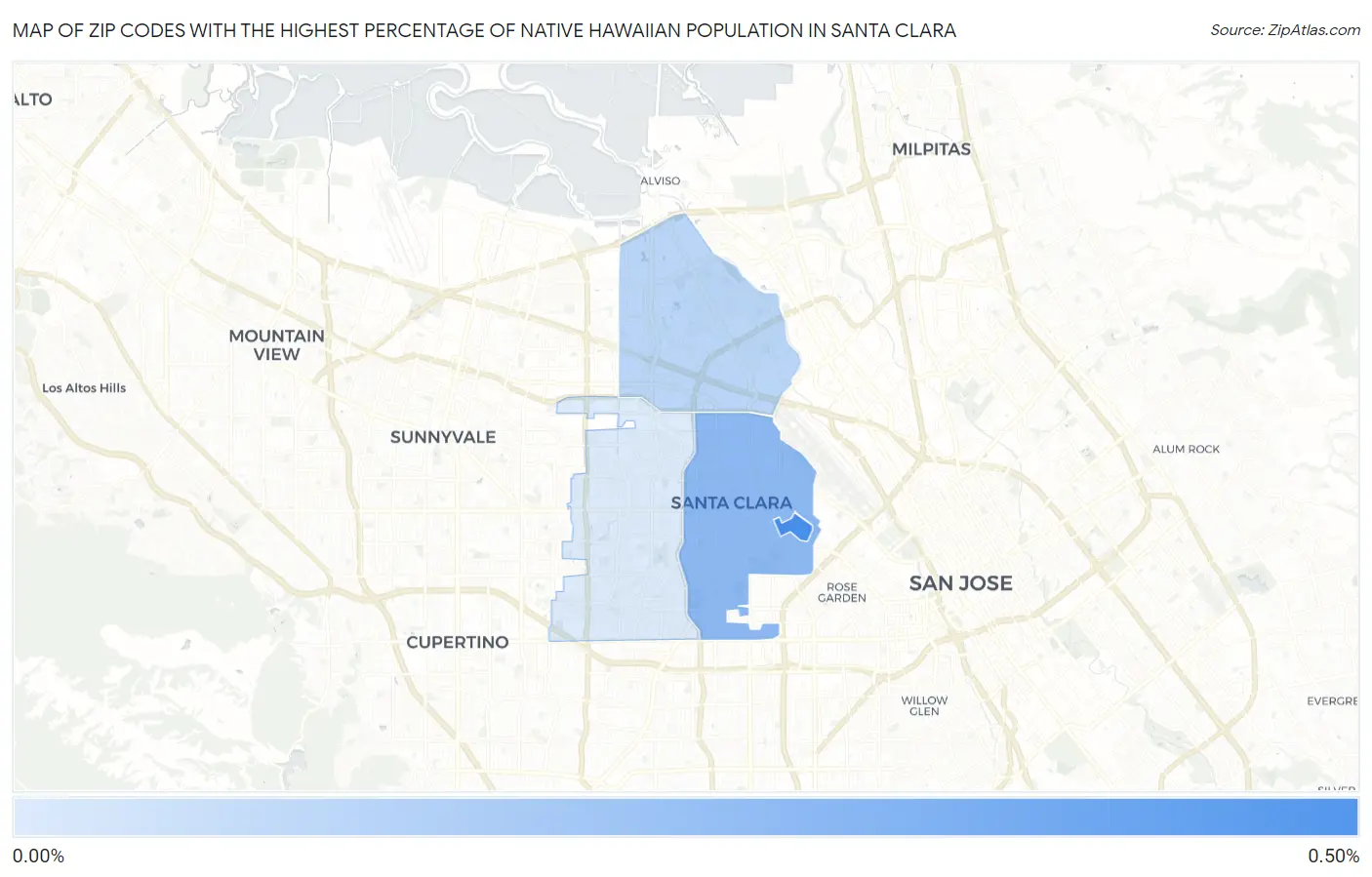 Zip Codes with the Highest Percentage of Native Hawaiian Population in Santa Clara Map