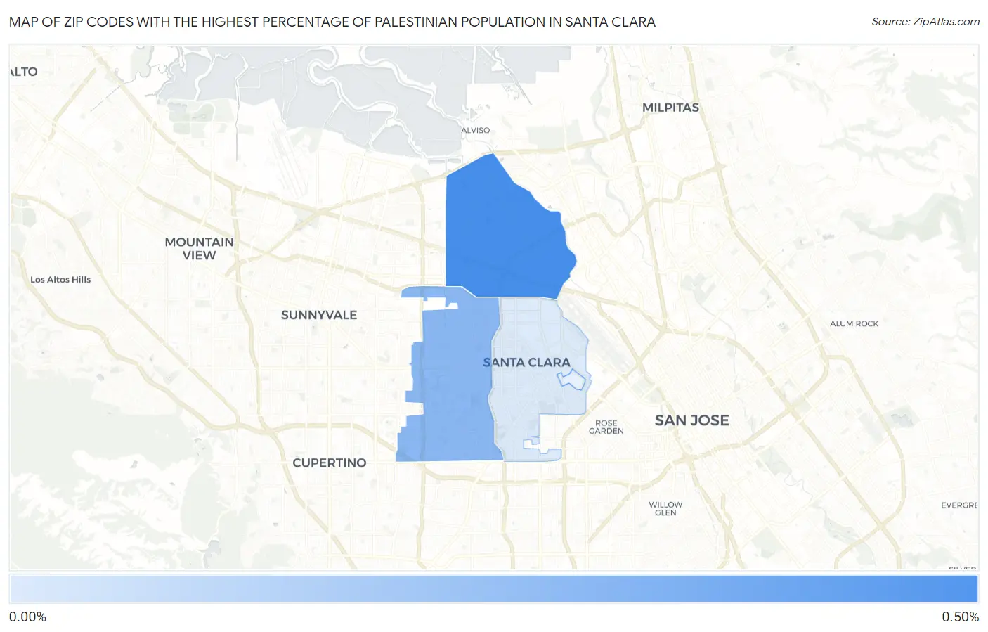 Zip Codes with the Highest Percentage of Palestinian Population in Santa Clara Map